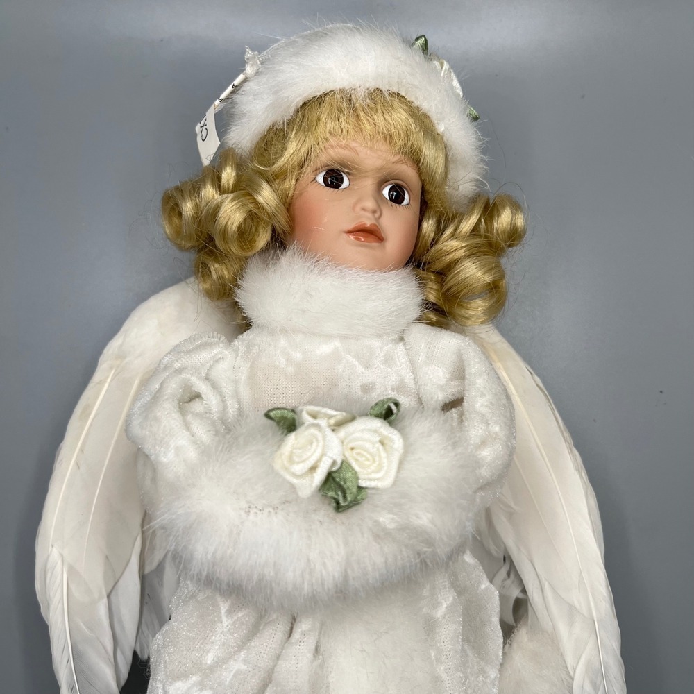 Angel Doll White‎ Porcelain Blonde Hair Wings Christmas Decoration Display